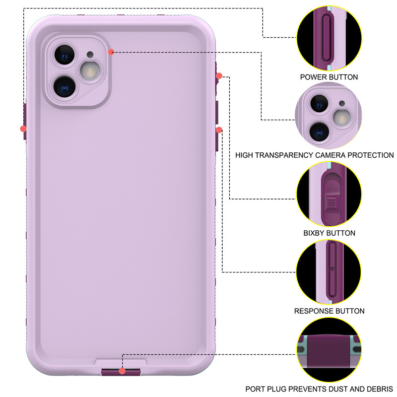 iphone 11 caz impermeabil, complet impermeabil, iphone 11 caz impermeabil (violet) cu o culoare solid ă pe spate.