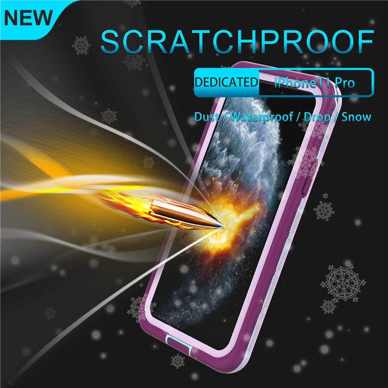 Cel mai bun caz de telefon mobil impermeabil telefonul impermeabil protector de telefon pentru iphone 11 pro (mov) cu capac transparent spate