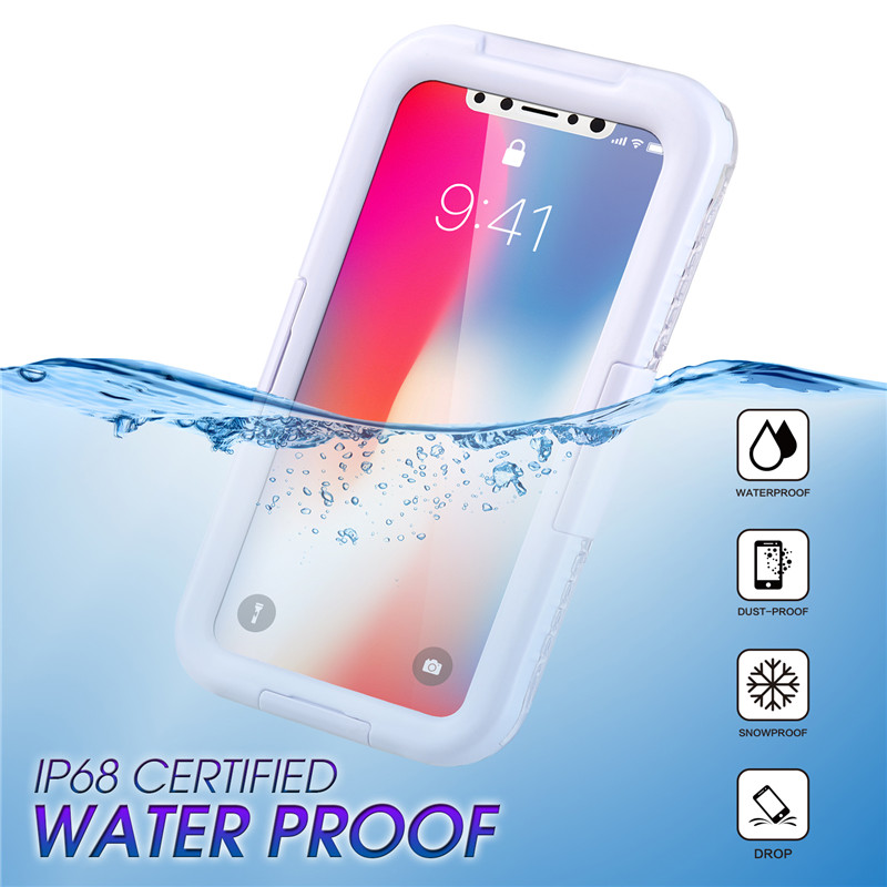 Husa iphone rezistentă la șocuri și rezistență la șoc, lângă carcasa camerei telefonului sub apă pentru iPhone XS （Alb)
