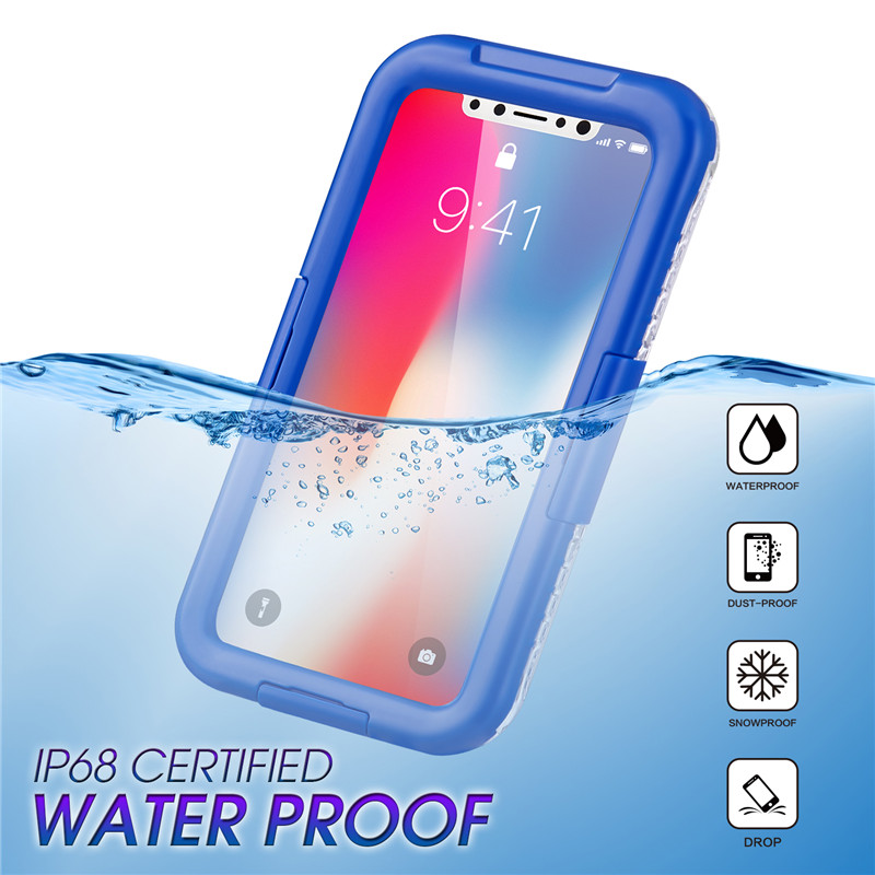 IP68 Iphone caz cel mai bun caz de telefon impermeabil pentru înot în cazul IPhone XS top- impermeabil (Blue)